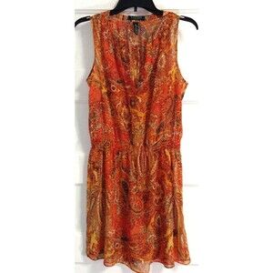 Lauren Ralph Lauren Dress Women 8P Orange Paisley Sheer Fairy Boho Festival